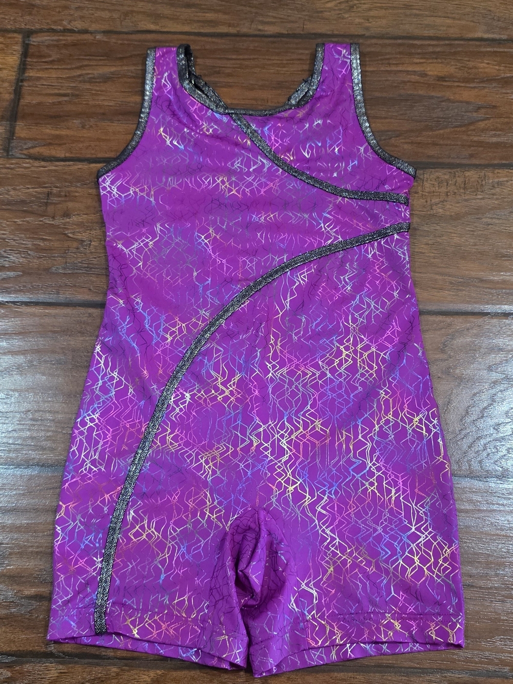 Danskin Now Purple Metallic Geo-Print Gymnastics Leotard